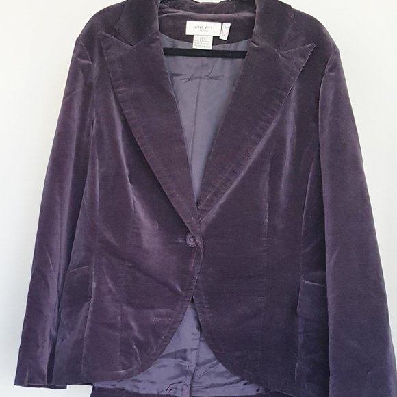 NINE WEST Jacket Sz 18W Purple Velvet One Button Cutaway Style Lined - Picture 1 of 7